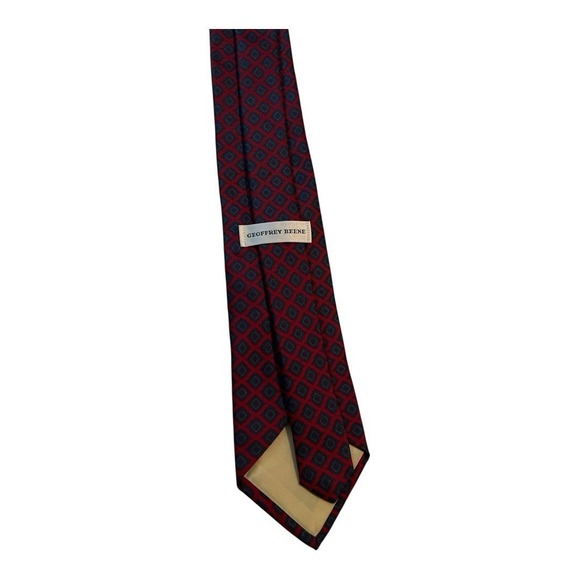 Geoffrey‎ Beene Tie - Geometric Floral Maroon Red Silk Necktie - Men's Classic - Picture 6 of 7